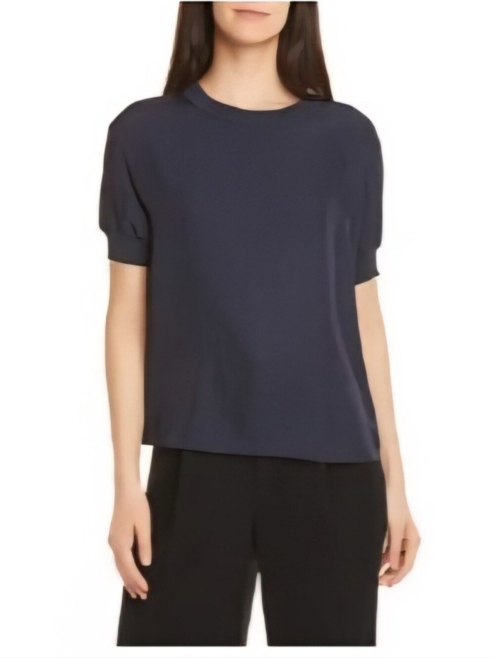 Vince Rib Trim Top - Deep Blue - Size Large